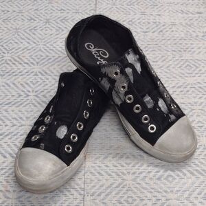 Naughty Monkey Dye Pony Hair Black and Silver Women's Sneakers